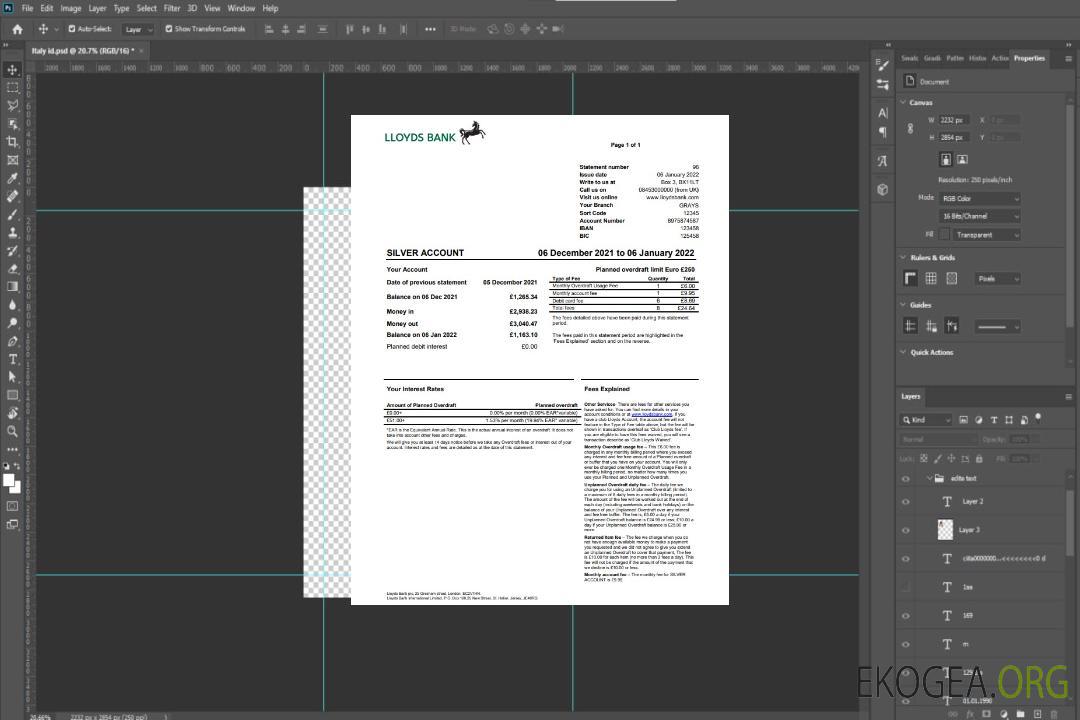 Modèle Word et PDF de relevé bancaire Lloyds du Royaume-Uni, version 2 template Modèle Word et PDF de relevé bancaire Lloyds du Royaume-Uni, version 2 template